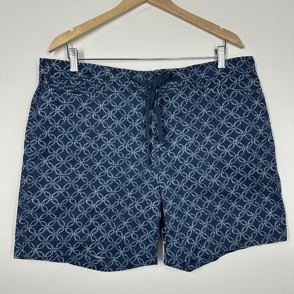 Lauren Ralph Lauren Blue White Geometric Printed 100% Cotton Shorts Size 14